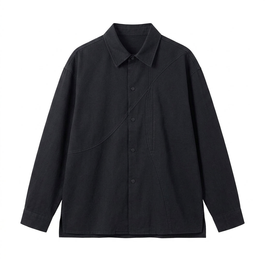 Cemllorar™ Unisex Oversized Utility Overshirt – Curved Seam Cotton Shirt Jacket, Minimalist Workwear Layer