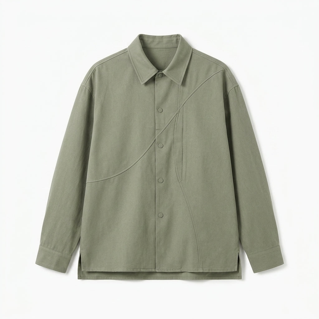 Cemllorar™ Unisex Oversized Utility Overshirt – Curved Seam Cotton Shirt Jacket, Minimalist Workwear Layer