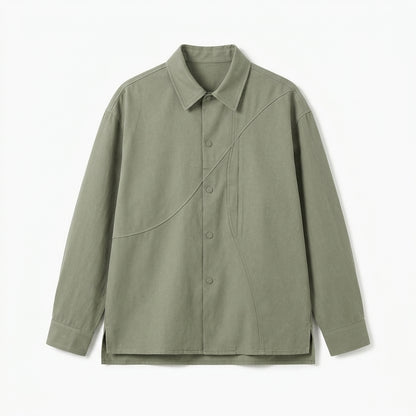 Cemllorar™ Unisex Oversized Utility Overshirt – Curved Seam Cotton Shirt Jacket, Minimalist Workwear Layer