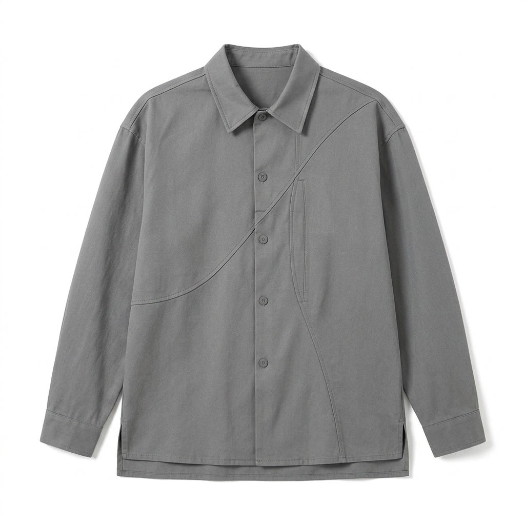 Cemllorar™ Unisex Oversized Utility Overshirt – Curved Seam Cotton Shirt Jacket, Minimalist Workwear Layer