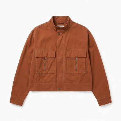 Cemllorar™ Unisex Cropped Utility Jacket – Boxy Cotton Canvas Workwear Coat with Oversized Frame Pockets