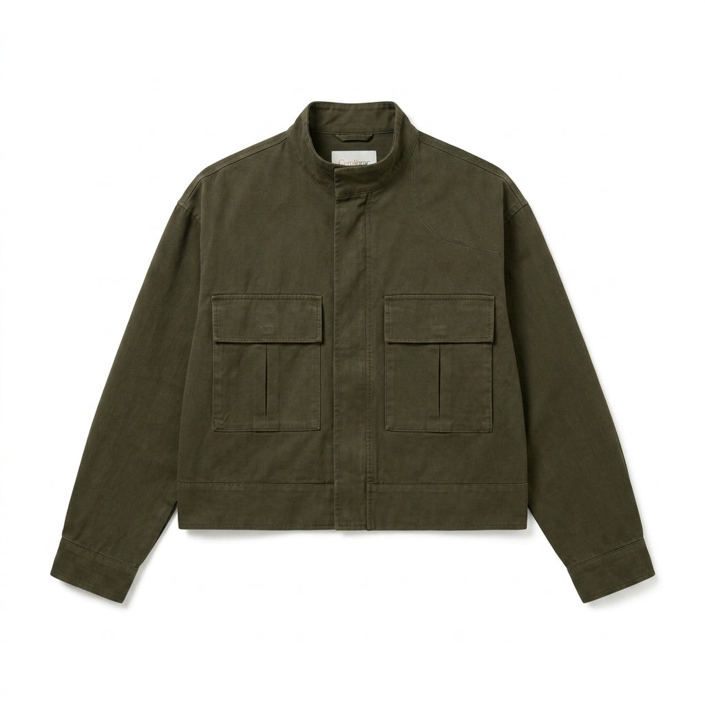 Cemllorar™ Unisex Cropped Utility Jacket – Boxy Cotton Canvas Workwear Coat with Oversized Frame Pockets
