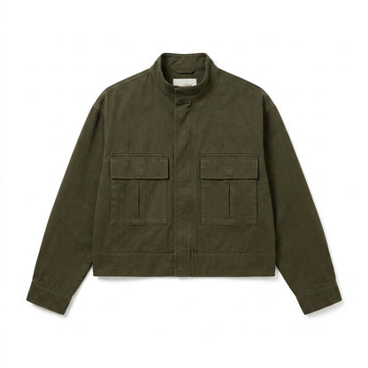 Cemllorar™ Unisex Cropped Utility Jacket – Boxy Cotton Canvas Workwear Coat with Oversized Frame Pockets