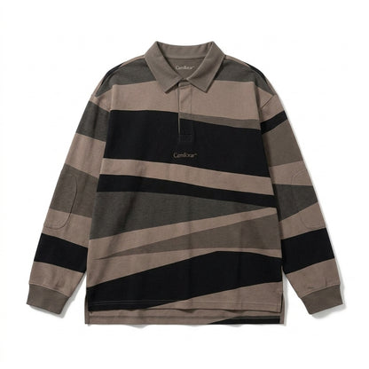 Cemllorar™ Unisex Oversized Rugby Shirt – Irregular Stripe Heavyweight Cotton Long-Sleeve Polo Top