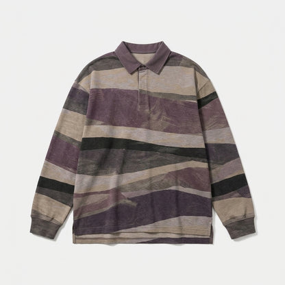 Cemllorar™ Unisex Oversized Rugby Shirt – Irregular Stripe Heavyweight Cotton Long-Sleeve Polo Top