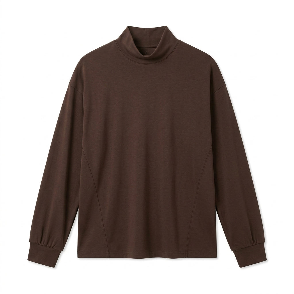 Cemllorar™ Unisex Mock-Neck Shirt – Soft Draped Long-Sleeve Minimalist High-Neck Layering Top
