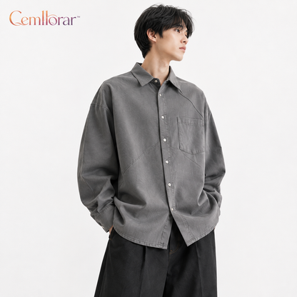 Cemllorar™ Unisex Oversized Utility Overshirt – Curved Seam Cotton Shirt Jacket, Minimalist Workwear Layer