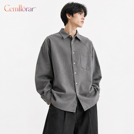 Cemllorar™ Unisex Oversized Utility Overshirt – Curved Seam Cotton Shirt Jacket, Minimalist Workwear Layer