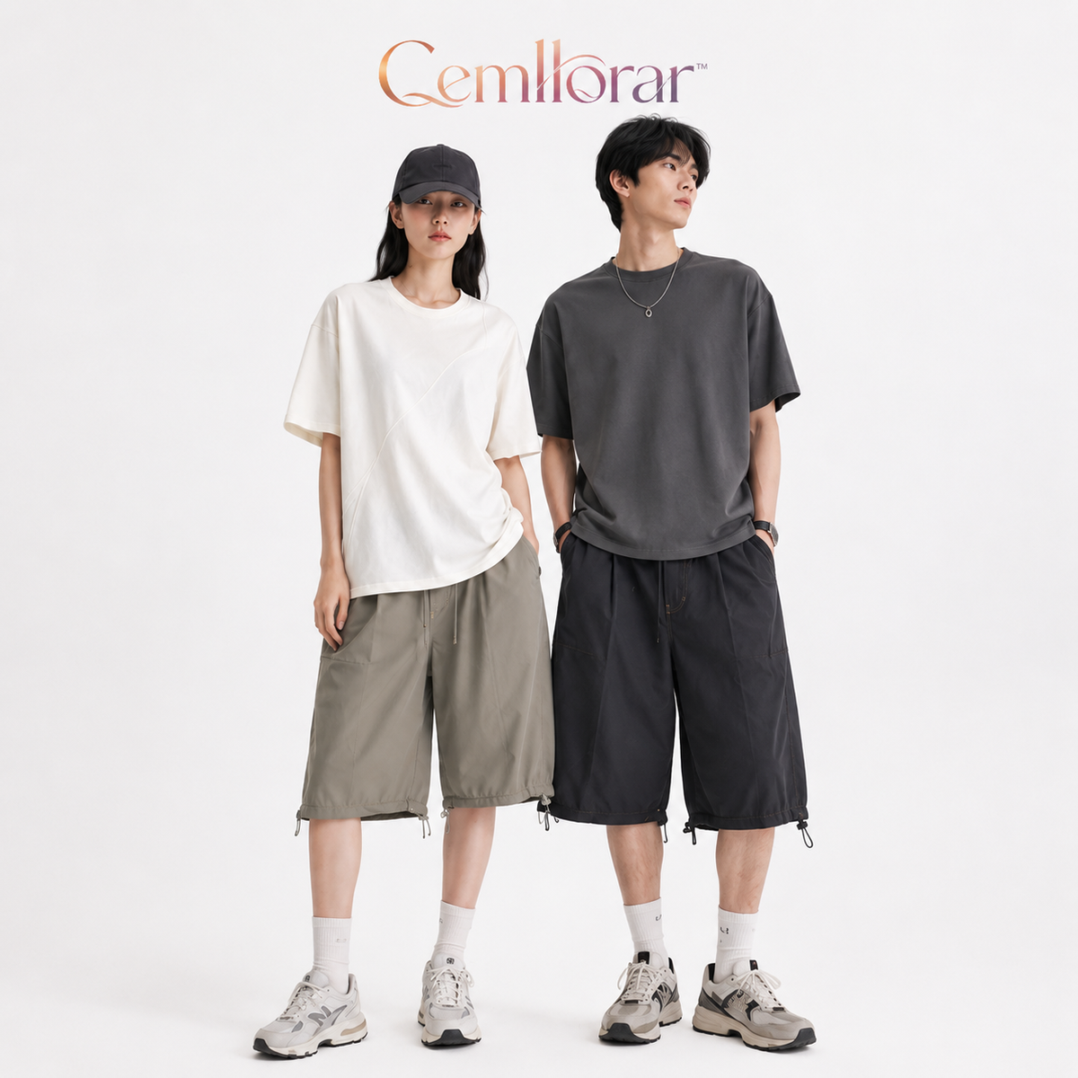 Cemllorar™ Unisex Parachute Shorts – Wide-Leg Utility Bermuda Shorts with Adjustable Drawstring Hems