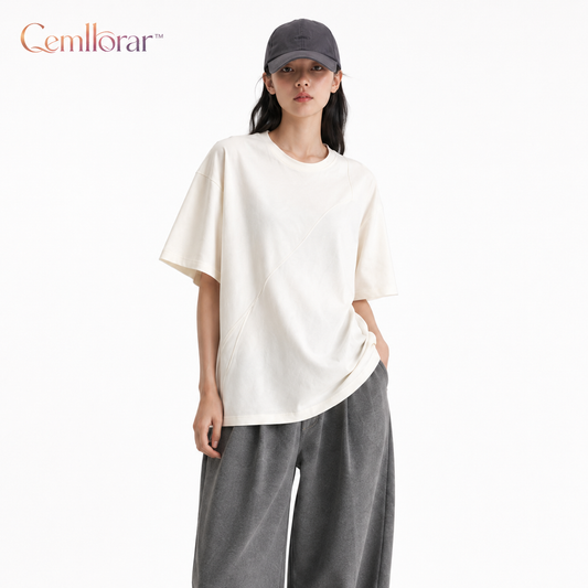 Cemllorar™ Unisex Asymmetric T-Shirt – Premium Heavyweight Cotton Tee, Offset Seam Minimalist Streetwear Top