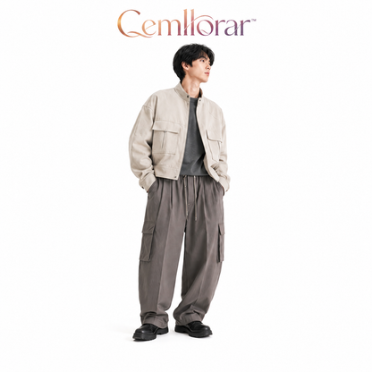 Cemllorar™ Unisex Cropped Utility Jacket – Boxy Cotton Canvas Workwear Coat with Oversized Frame Pockets