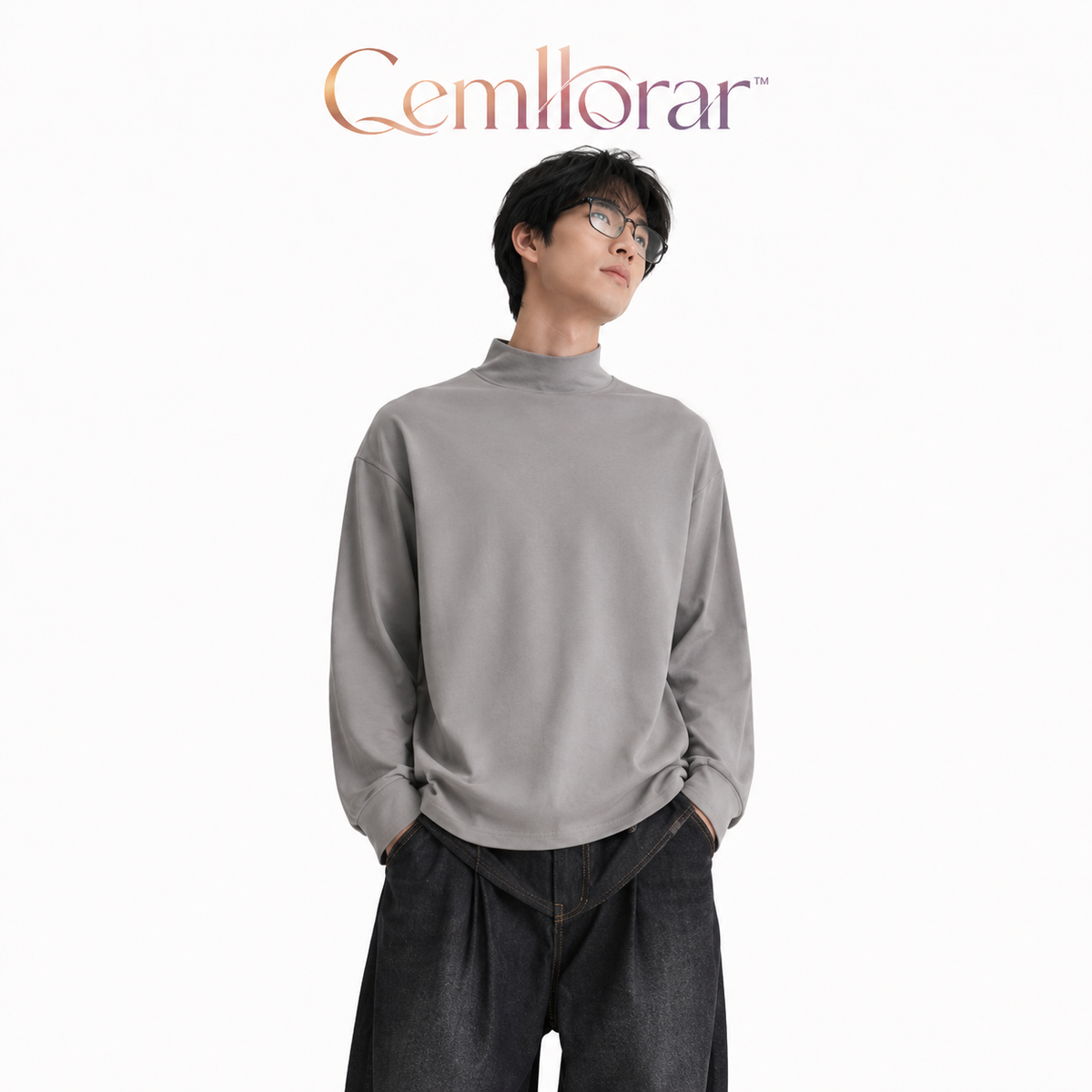 Cemllorar™ Unisex Mock-Neck Shirt – Soft Draped Long-Sleeve Minimalist High-Neck Layering Top