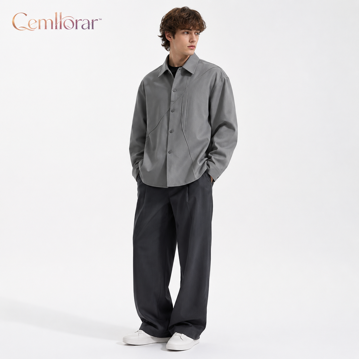 Cemllorar™ Unisex Oversized Utility Overshirt – Curved Seam Cotton Shirt Jacket, Minimalist Workwear Layer