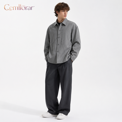 Cemllorar™ Unisex Oversized Utility Overshirt – Curved Seam Cotton Shirt Jacket, Minimalist Workwear Layer
