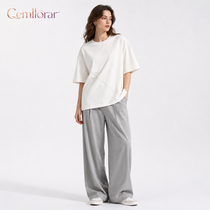 Cemllorar™ Unisex Asymmetric T-Shirt – Premium Heavyweight Cotton Tee, Offset Seam Minimalist Streetwear Top