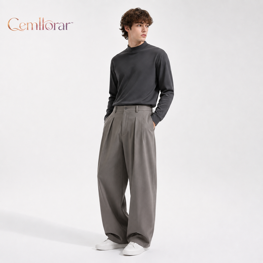 Cemllorar™ Unisex Barrel-Leg Pants – Pleated Wide Tailored Trousers, Relaxed High-Rise Gender-Neutral Bottoms