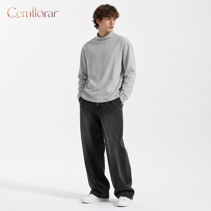 Cemllorar™ Unisex Mock-Neck Shirt – Soft Draped Long-Sleeve Minimalist High-Neck Layering Top