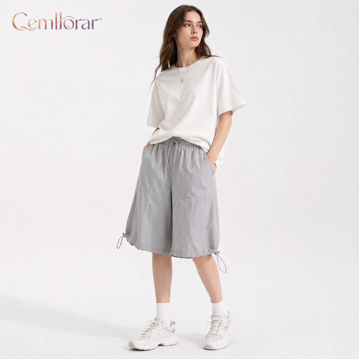 Cemllorar™ Unisex Parachute Shorts – Wide-Leg Utility Bermuda Shorts with Adjustable Drawstring Hems