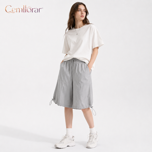 Cemllorar™ Unisex Parachute Shorts – Wide-Leg Utility Bermuda Shorts with Adjustable Drawstring Hems